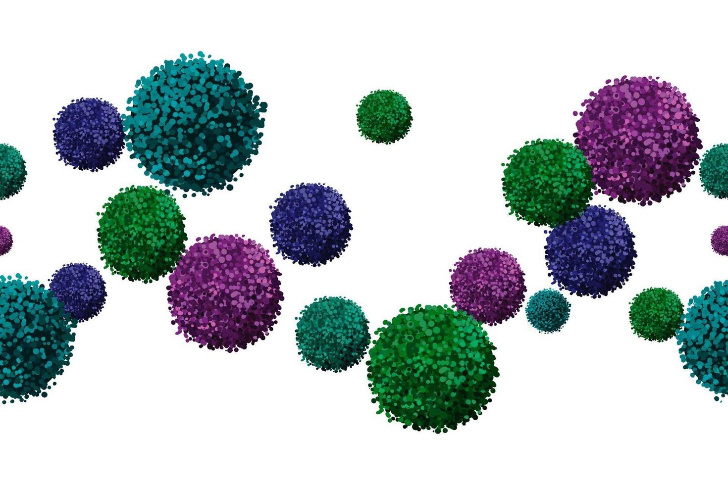 Vector colorful seamless horizontal border with a fluffy pompom, isolated on white background.
