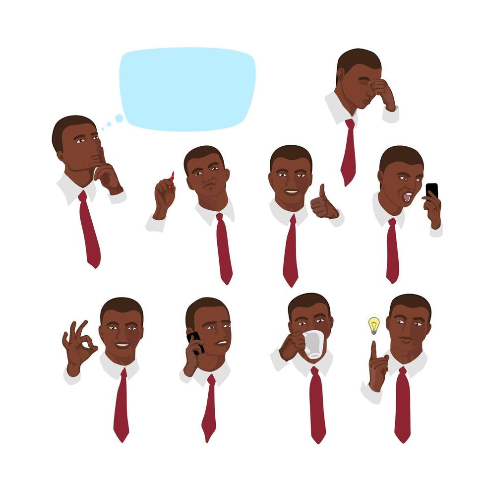 Set of portraits of a businessman with different emotions and actions. vector