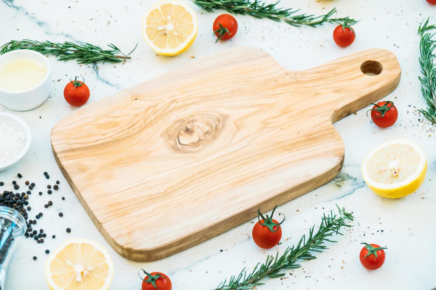 Empty wooden cutting board photo