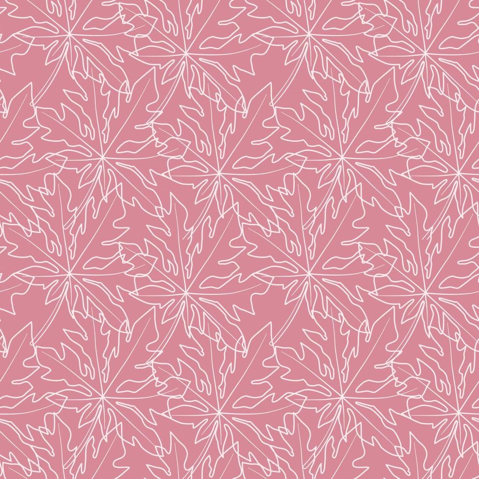 Papaya Leaves Outline Seamless Pattern in Pink vector