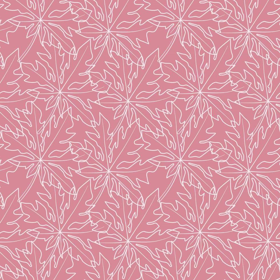 Papaya Leaves Outline Seamless Pattern in Pink vector