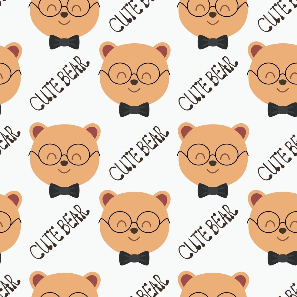 Seamless Pattern Cute Bear with Glasses vector