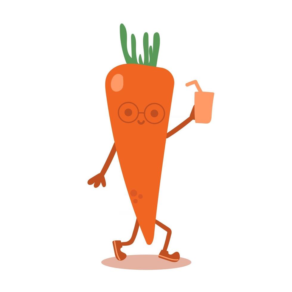 Hand drawn smart carrot, character on vacation, holds cocktail in his hand. Modern flat illustration. vector