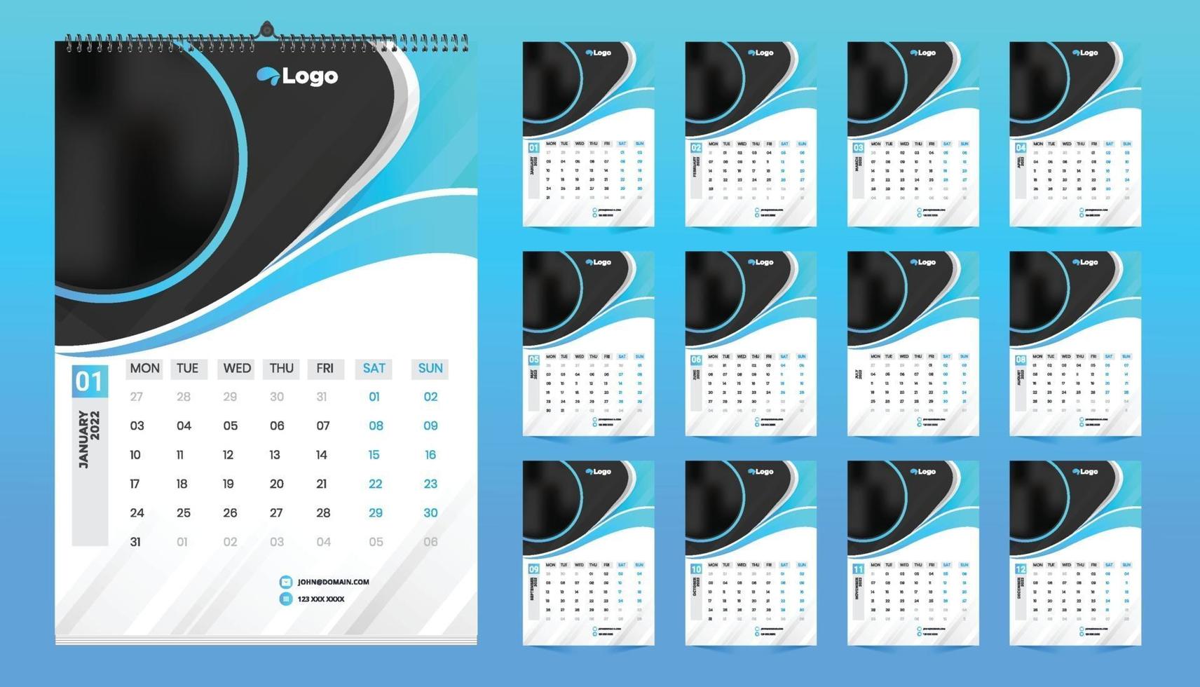 Monthly wall calendar template design for 2022, year. Week starts on Sunday. Planner diary with Place for Photo. vector