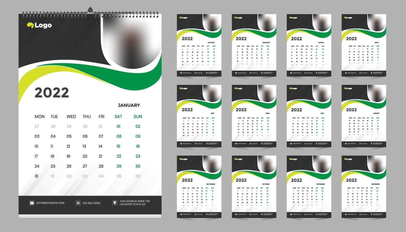 Monthly Wall Calendar Template Design For 2022 Year Week Starts On Sunday Planner Diary With Place For Photo 2805128 Vector Art At Vecteezy