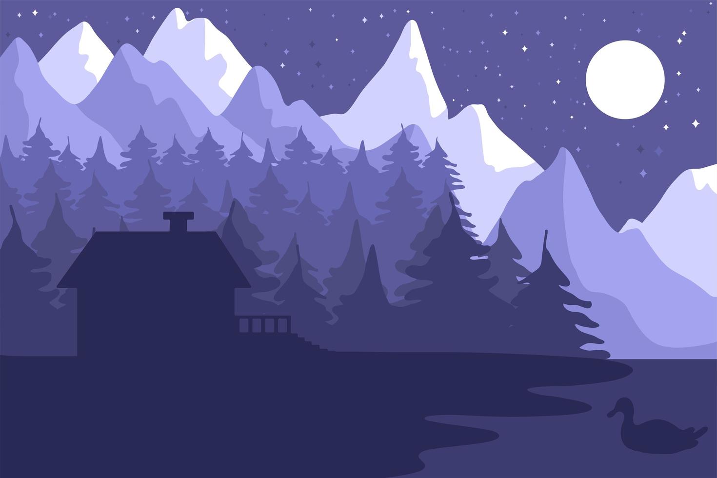 Forest house in the night coniferous forest vector