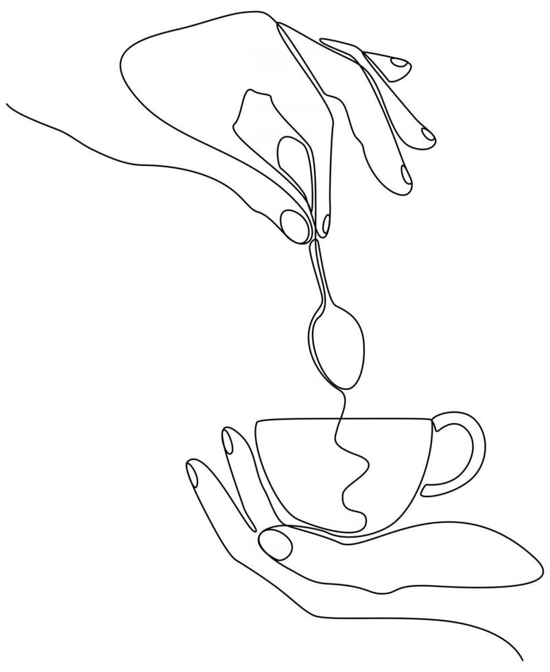 continuous line hand with cup of coffee vector illustration