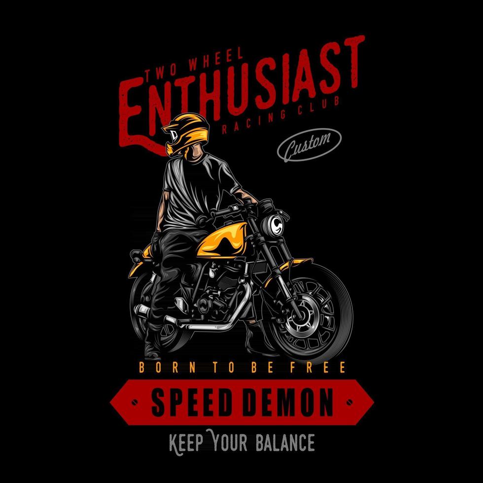 Ilustración de motociclista retro en color sólido vector