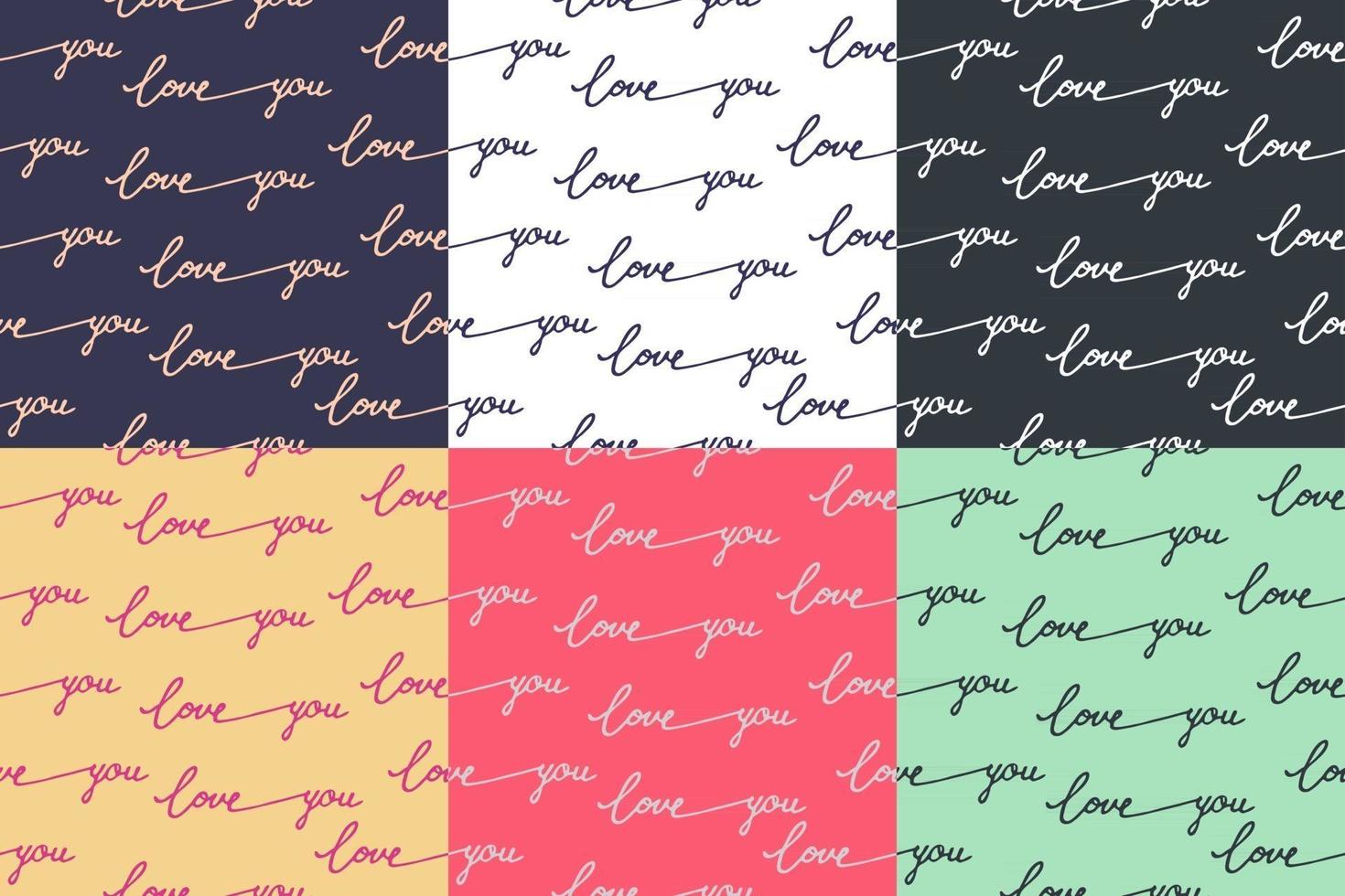 Seamless patterns with hand drawn lettering Love you for Valentines Day and Wedding desing vector