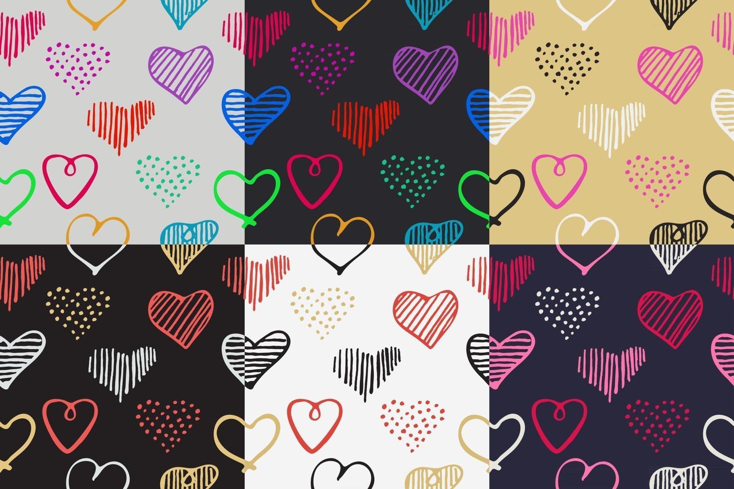 Love seamless pattern romantic doodle hearts unique hand drawn elements for Valentines Day and Wedding vector