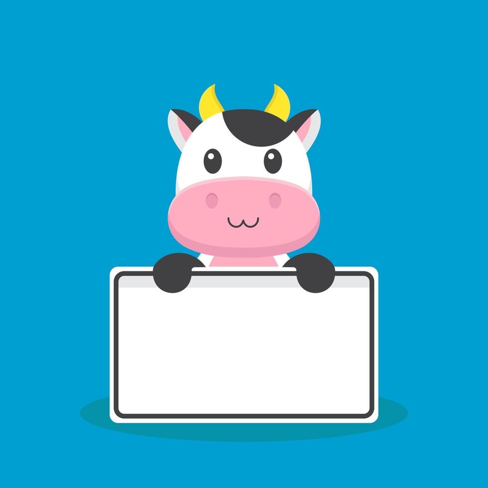 Cute Cow Holding Blank Text Board vector
