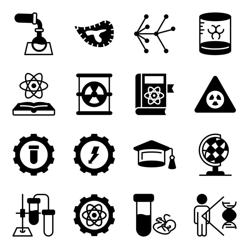 Pack of Science and Experiments Solid Icons vector