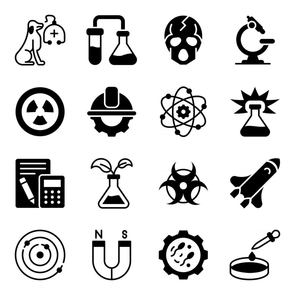 paquete de iconos de ciencia sólida vector