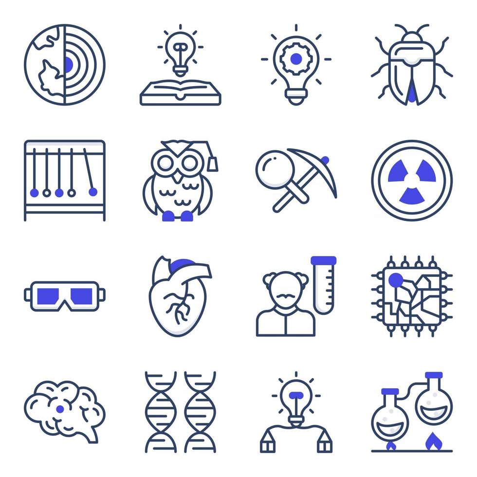 Pack of Science and Lab Apparatus Flat Icons vector