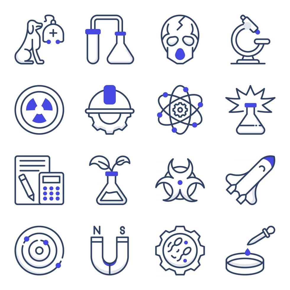 paquete de iconos planos de ciencia vector