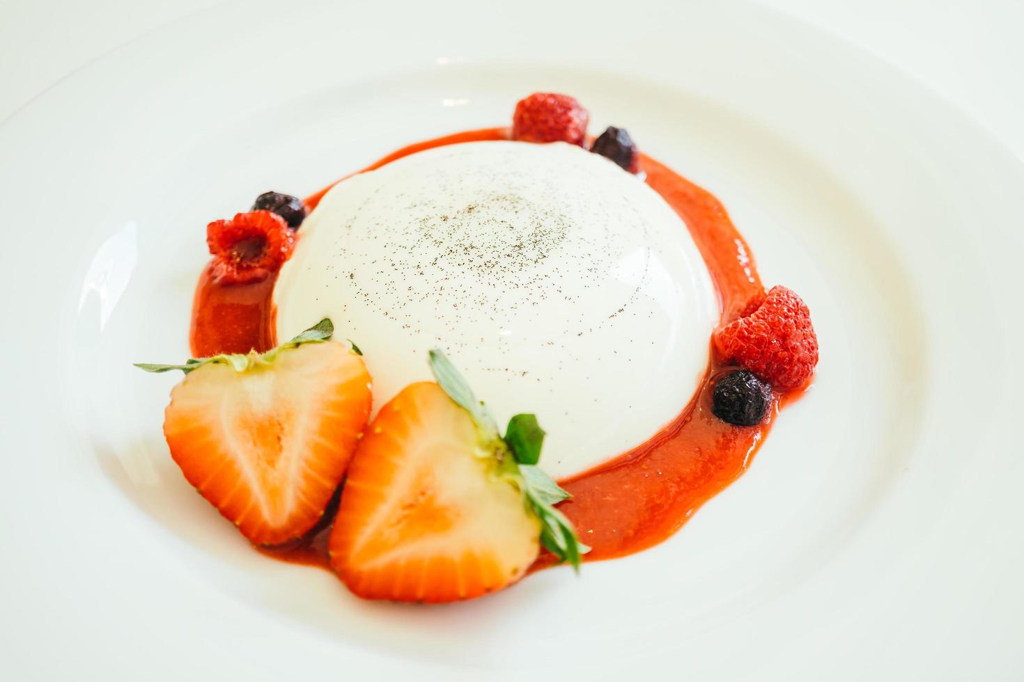 Panna cotta with strawberry and rasberry photo