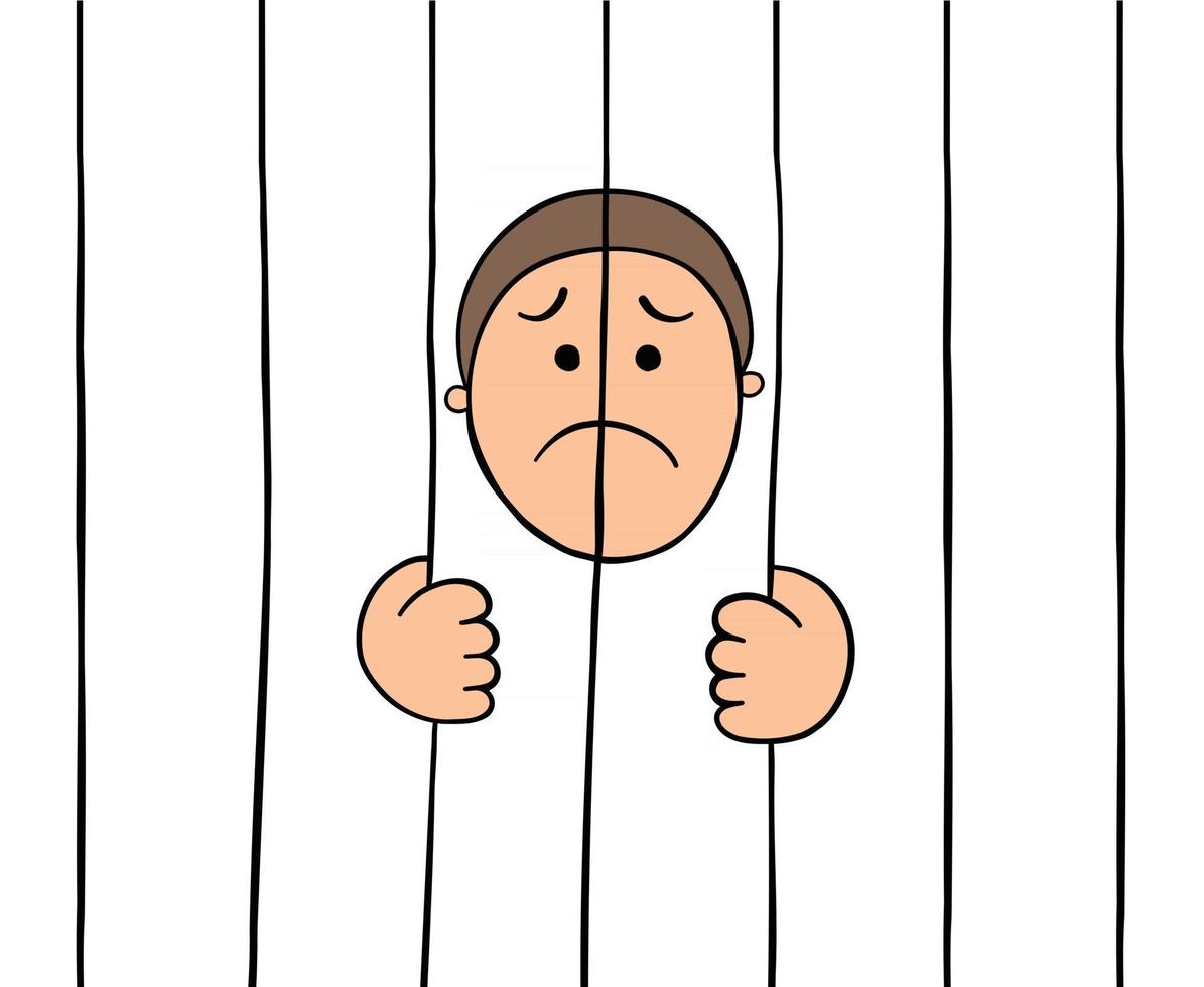 Cartoon Prisoner Holding Prison Bars Vector Illustration