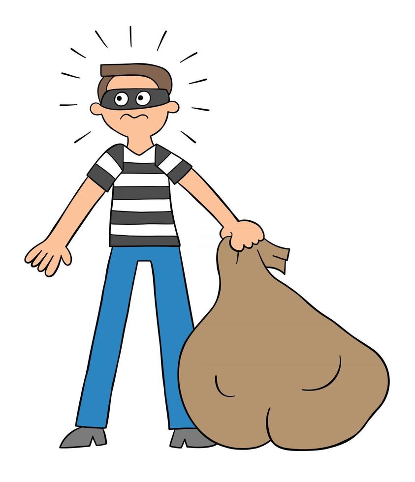 Cartoon Thief has a Sack in His Hand and has been Caught, Vector Illustration