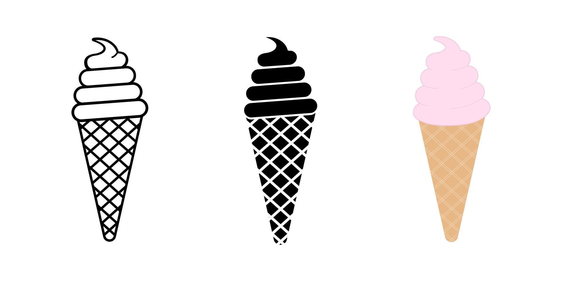 conjunto de helado en cono de waffle en diseño plano vector