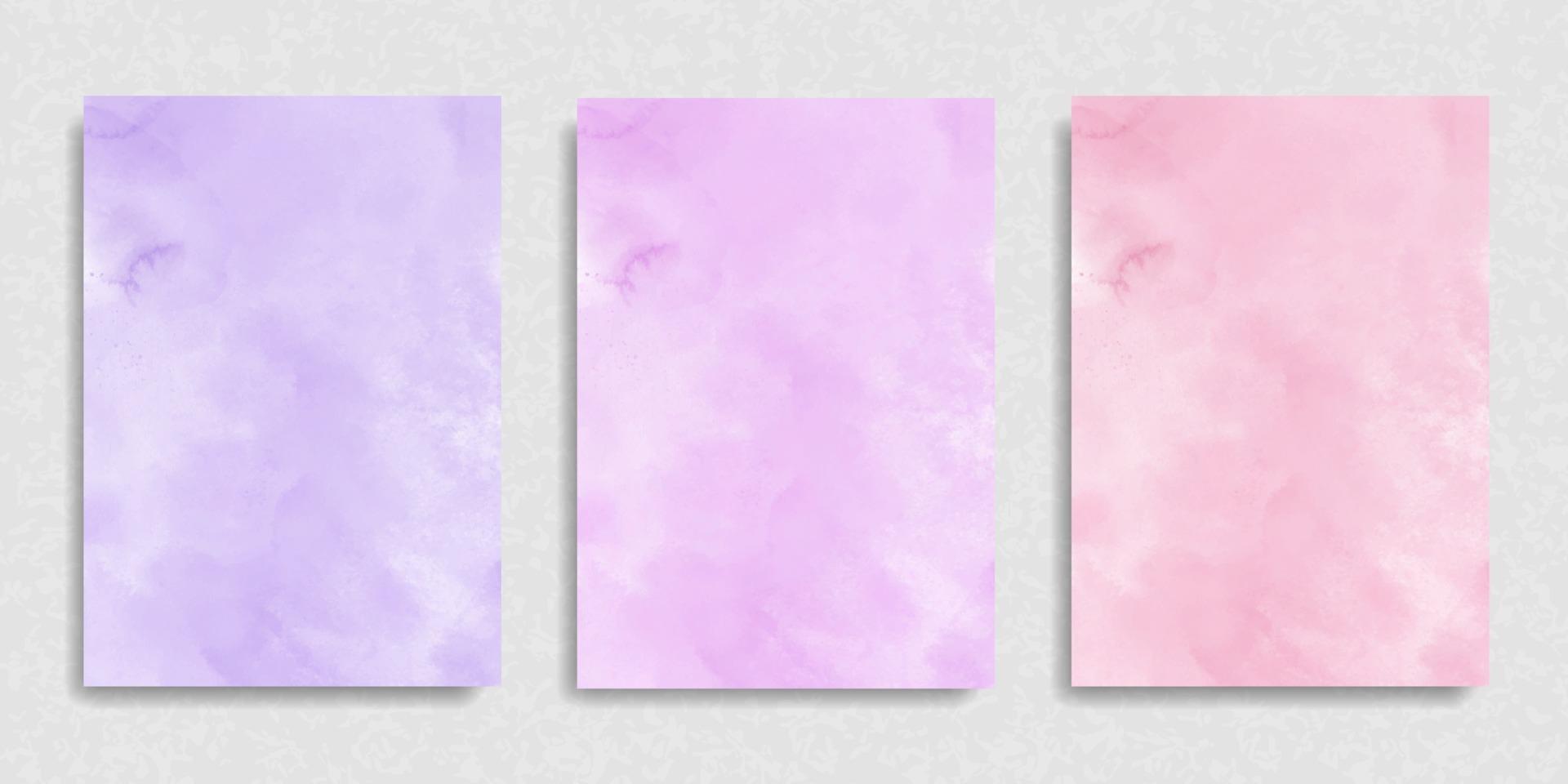 Set of pink purple violet watercolor wet brush paint liquid paper texture vector card