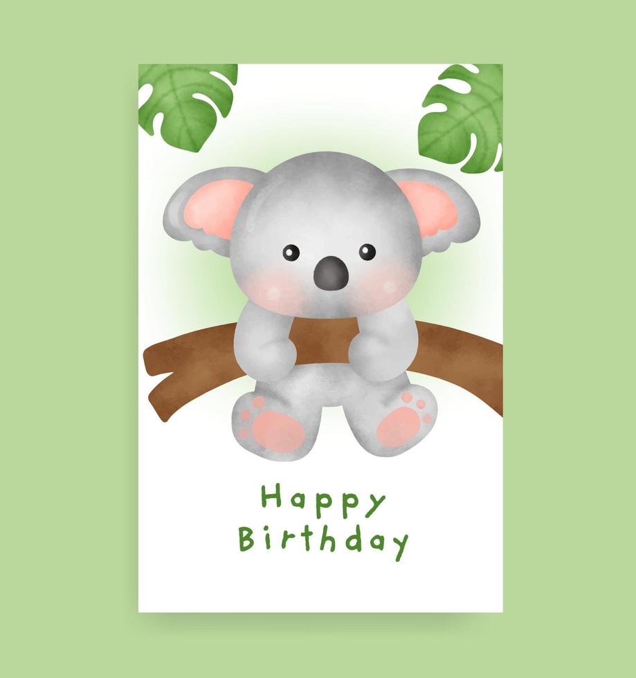 Birthday card with cute koala in watercolor style vector