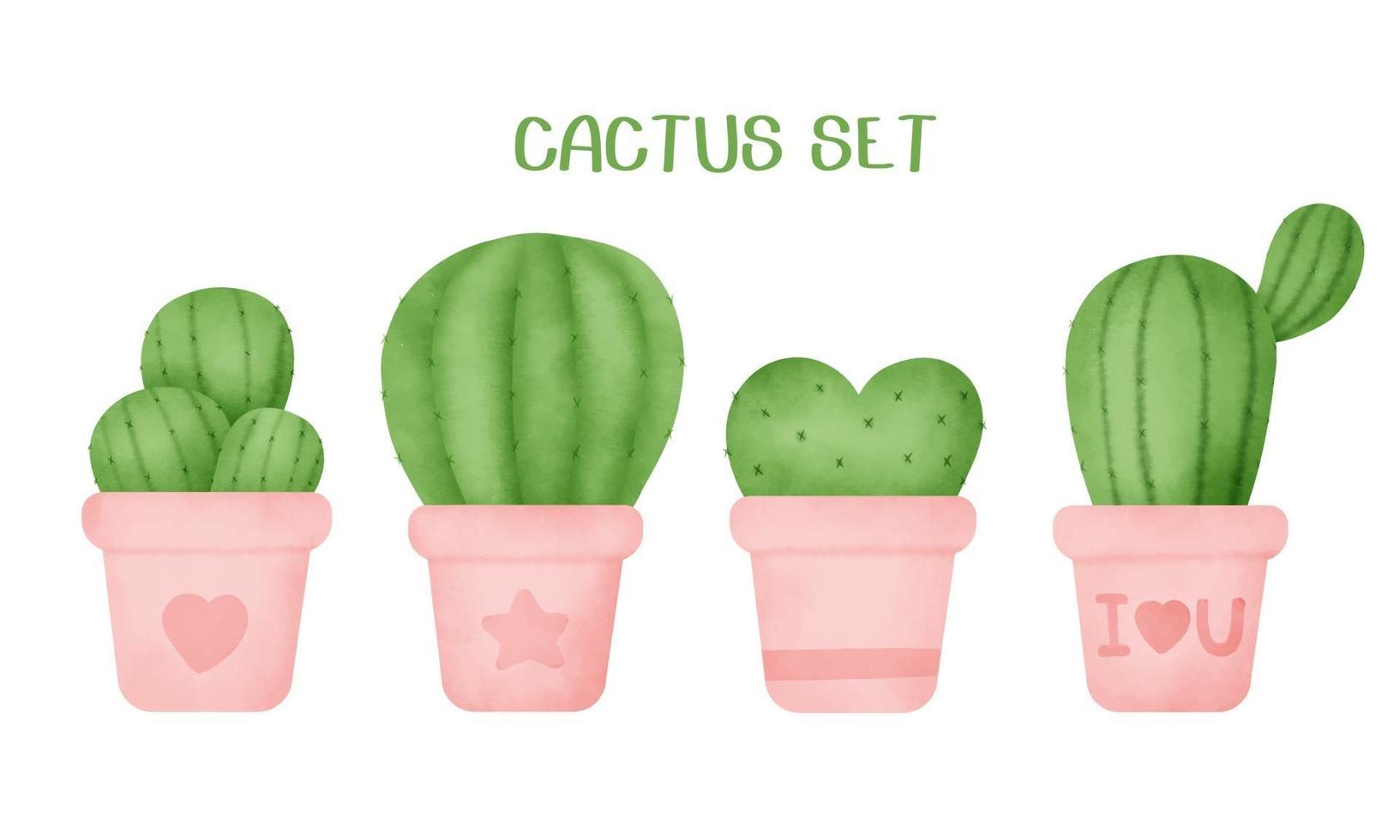 Conjunto de cactus dibujados a mano acuarela. vector