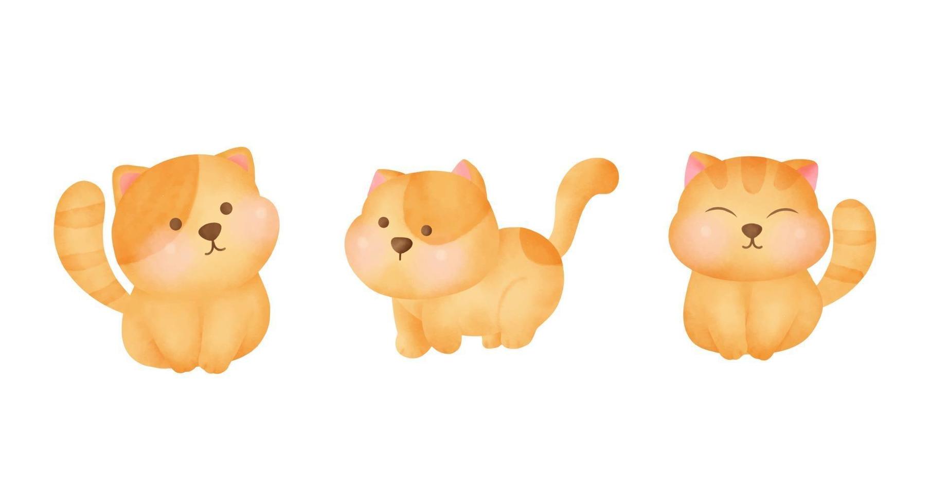 conjunto de gatos gorditos dibujados a mano acuarela vector