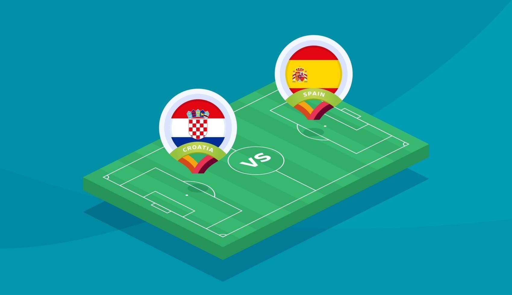 Croacia vs españa partido de octavos de final, campeonato europeo de fútbol 2020 ilustración vectorial. Campeonato de fútbol 2020 partido contra equipos intro fondo deportivo vector