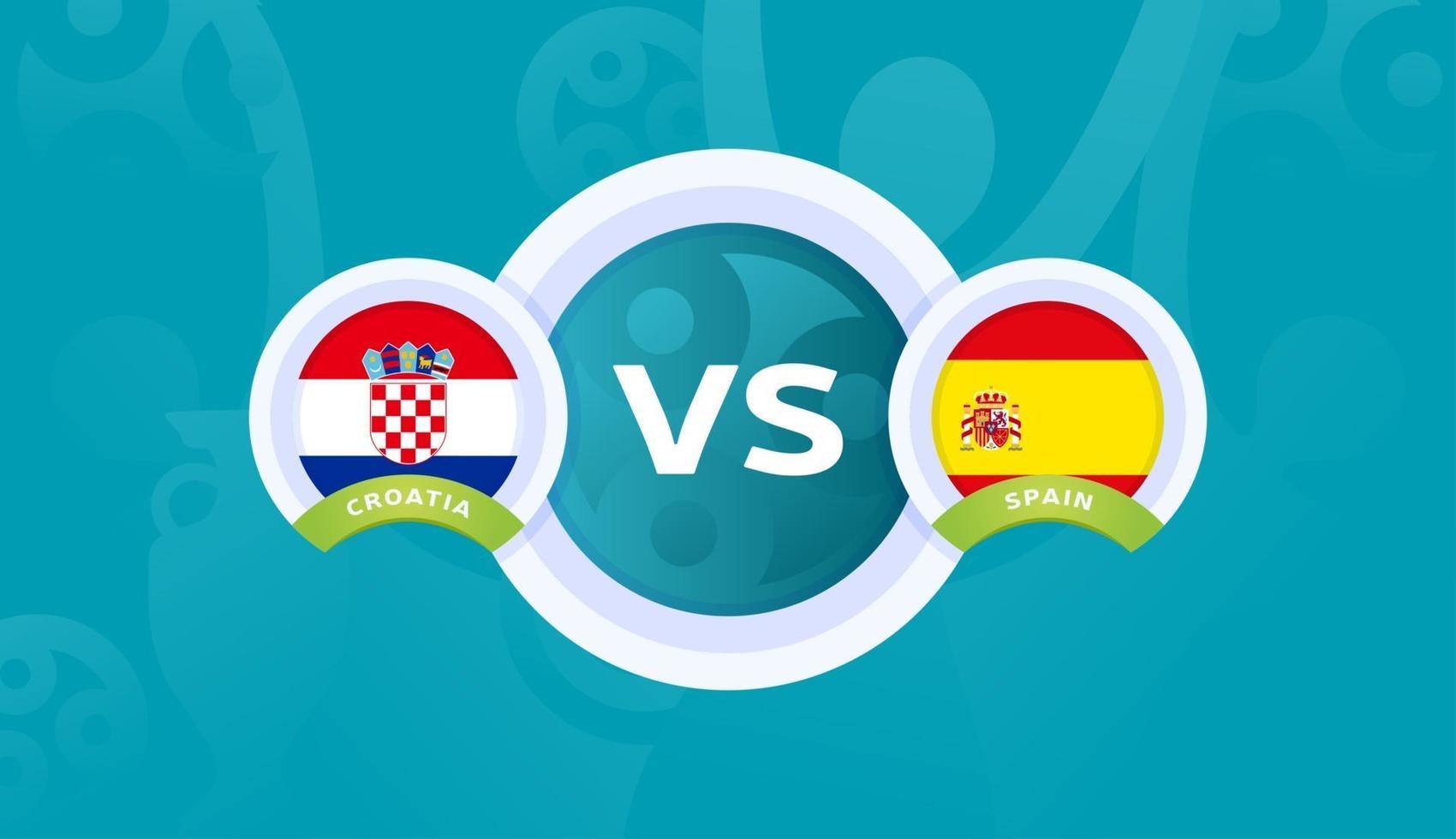 Croacia vs españa partido de octavos de final, campeonato europeo de fútbol 2020 ilustración vectorial. Campeonato de fútbol 2020 partido contra equipos intro fondo deportivo vector