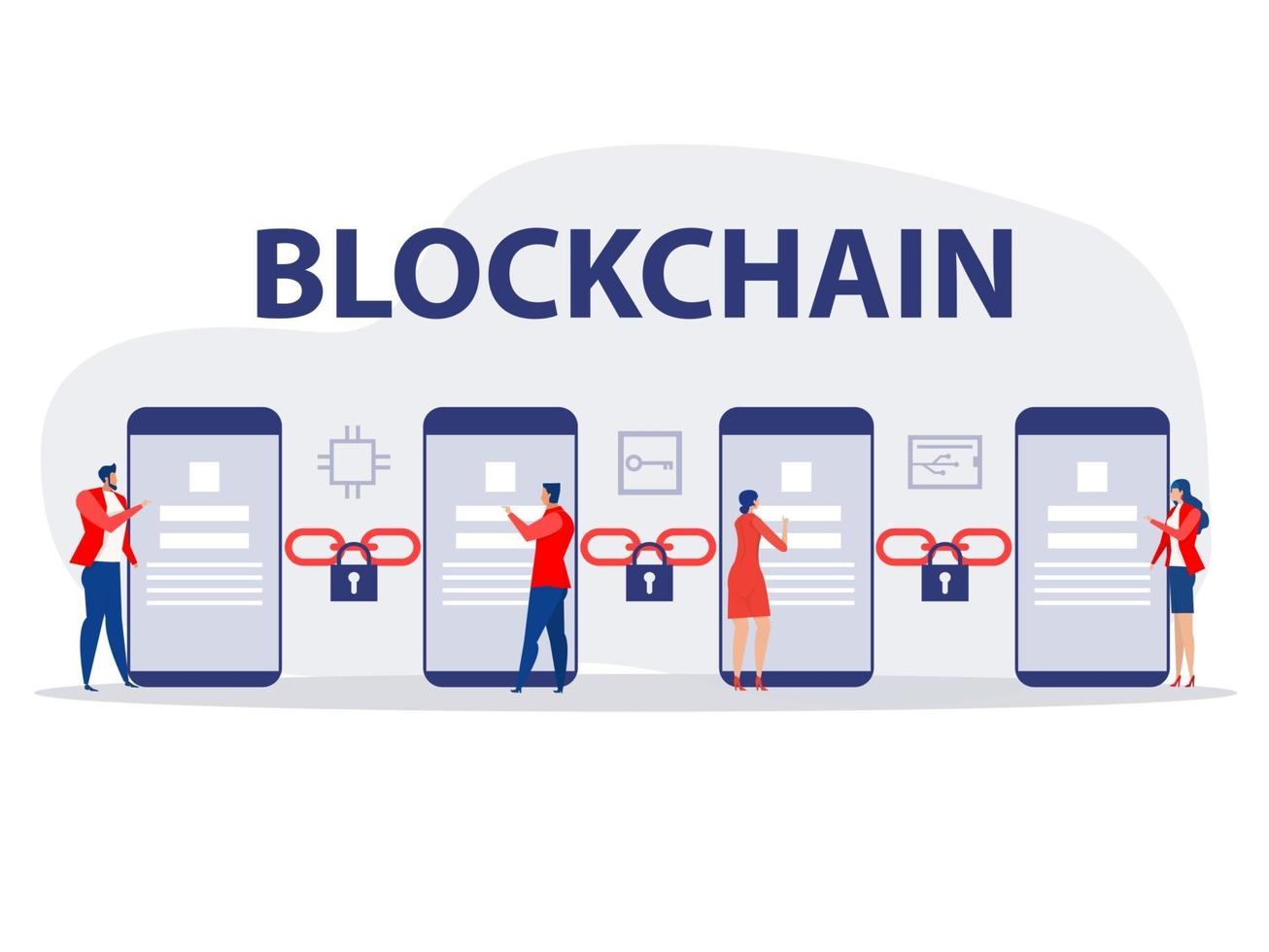 People use smarphone with Cryptocurrency and blockchain ,artificial intelligence, ai, deep learning blockchain neural network concept vector illustator