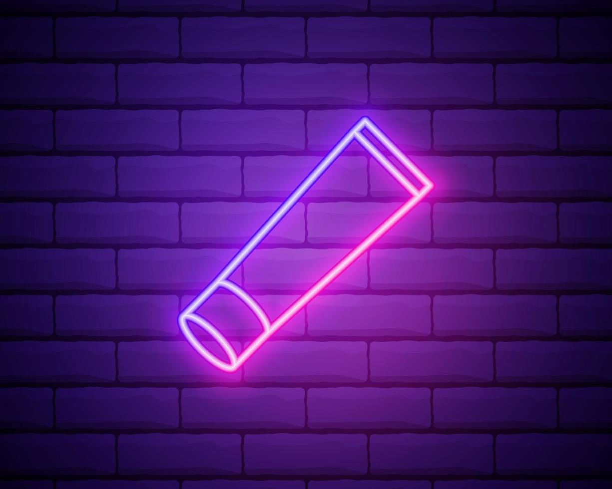 Glowing neon line Cream or lotion cosmetic tube icon isolated on brick wall background. Body care products for men. Vector Illustration