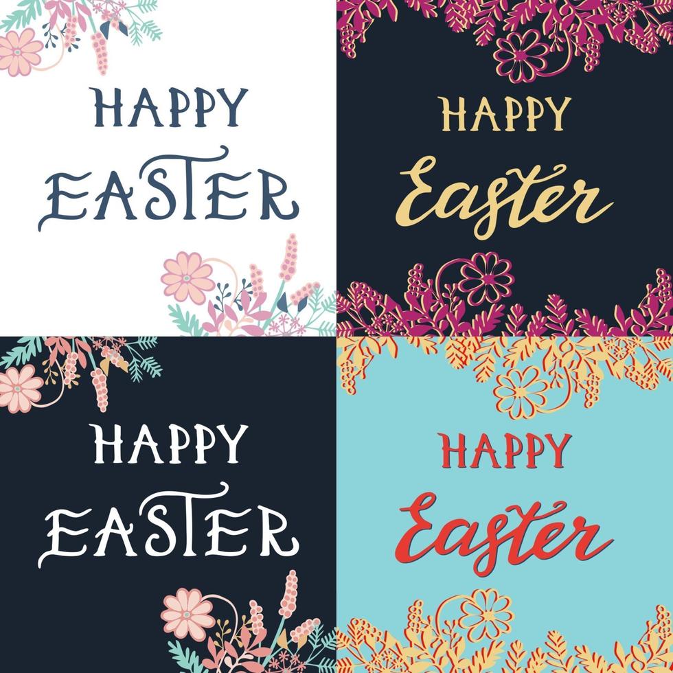 Happy Easter greeting card set with hand drawn lettering vector