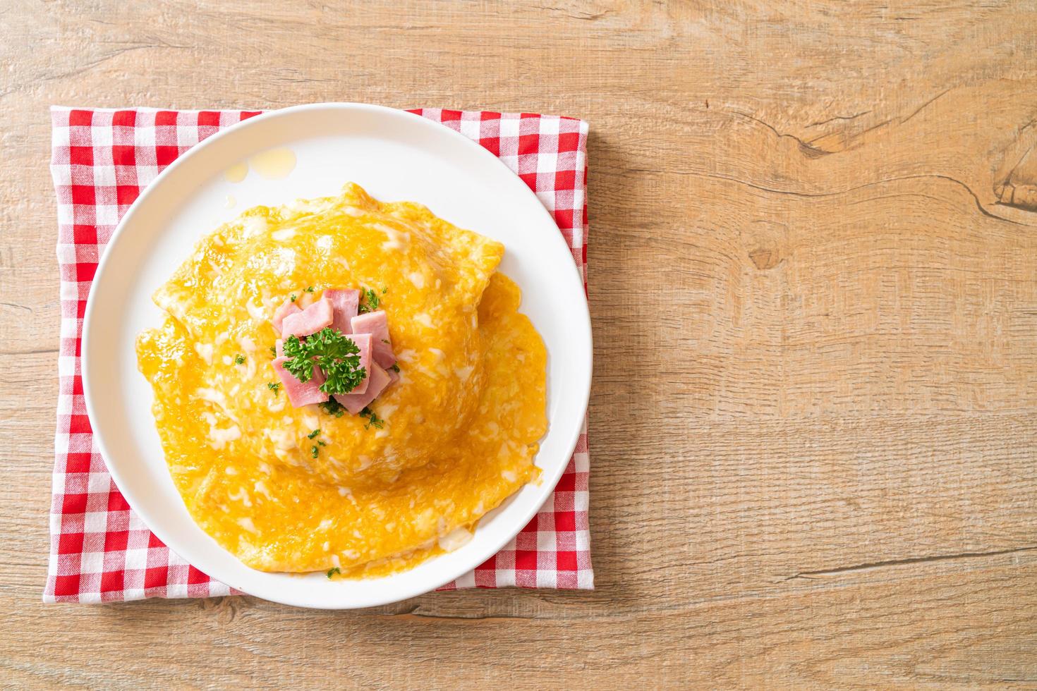 Creamy Omelet with Ham on Rice photo
