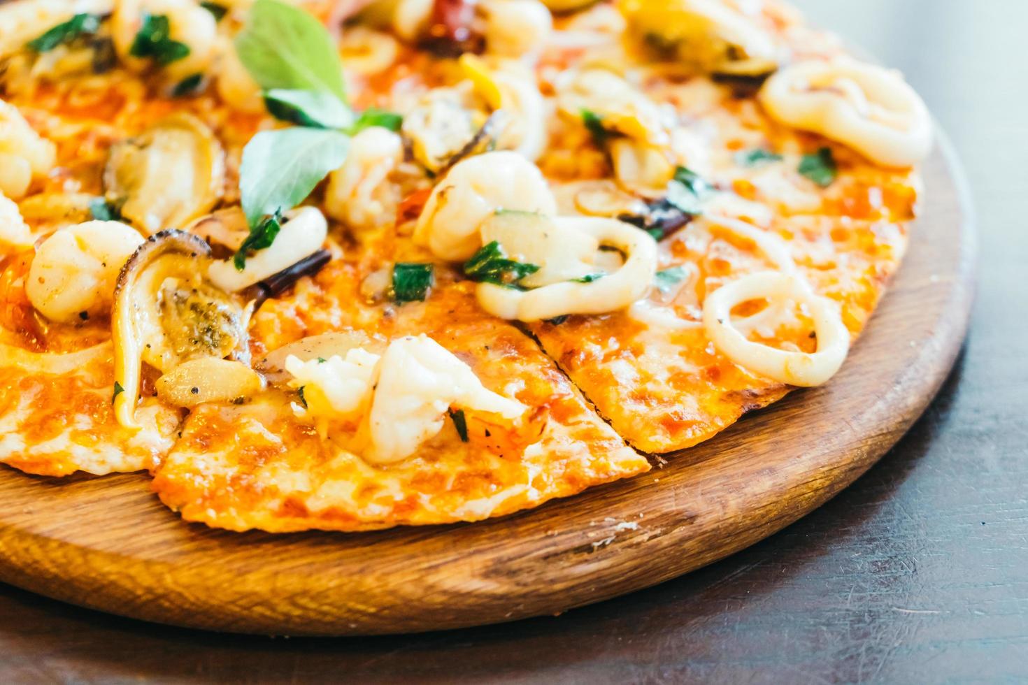 Spicy seafood pizza photo