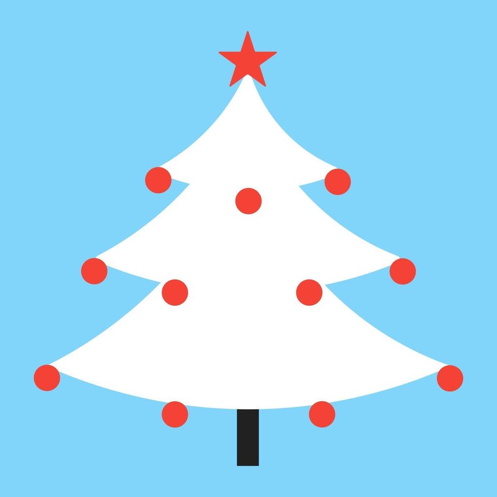 Ilustración de vector de signo de icono de diseño de estilo plano de abeto de árbol de Navidad. símbolo de la celebración navideña familiar aislada sobre fondo blanco. con bolas y estrellas. feliz Navidad Feliz Año Nuevo.