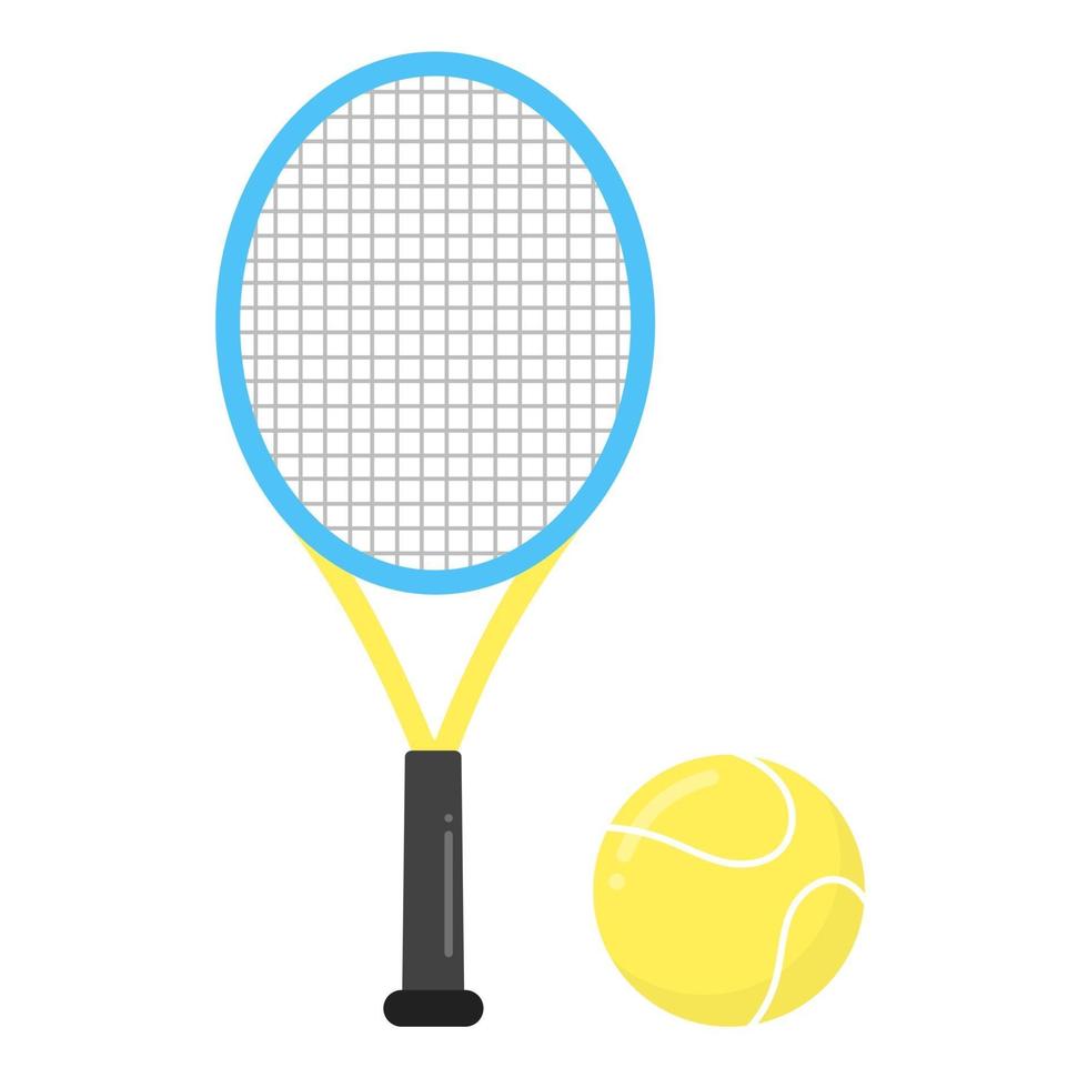 Ilustración de vector de signo de icono de diseño de estilo plano de pelota y raqueta de tenis aislado sobre fondo blanco. símbolos de la competición de tenis.