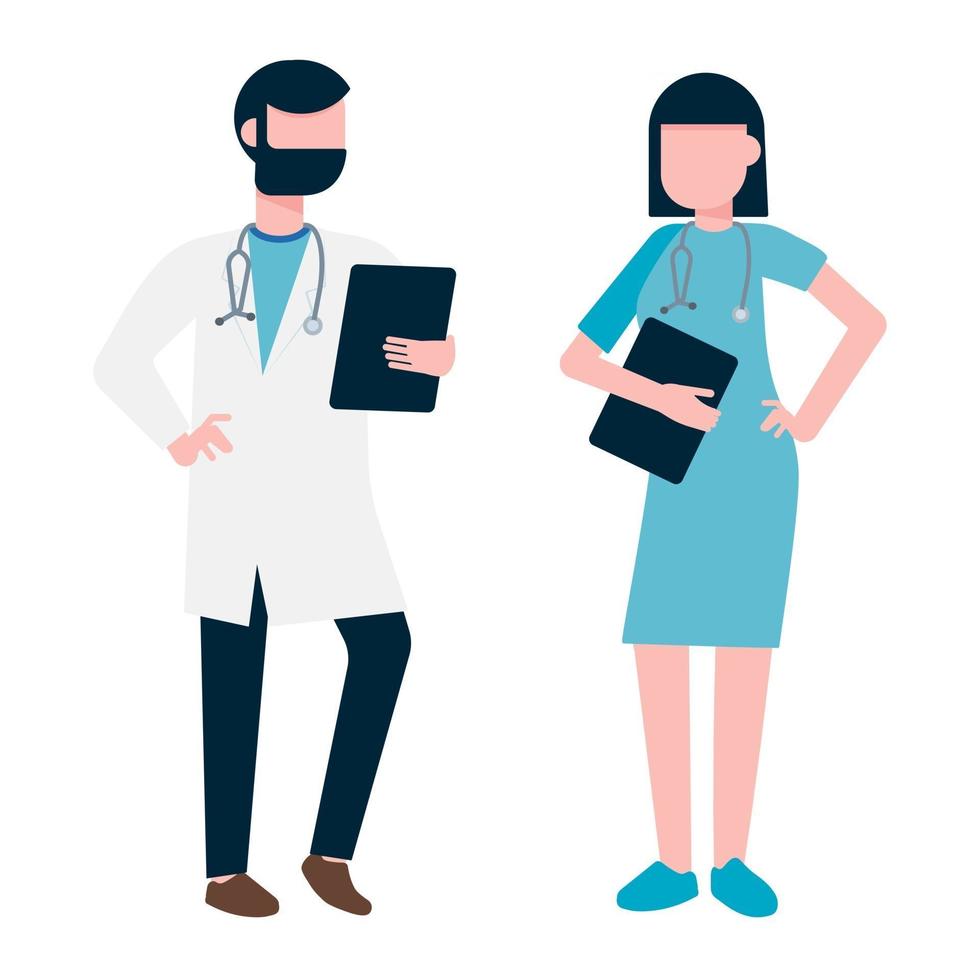 Doctor and nurse medical hospital center employee flat style design vector illustration isolated on white background.