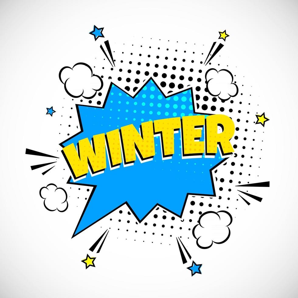 Comic Lettering Winter In The Speech Bubbles Comic Style Flat Design. vector