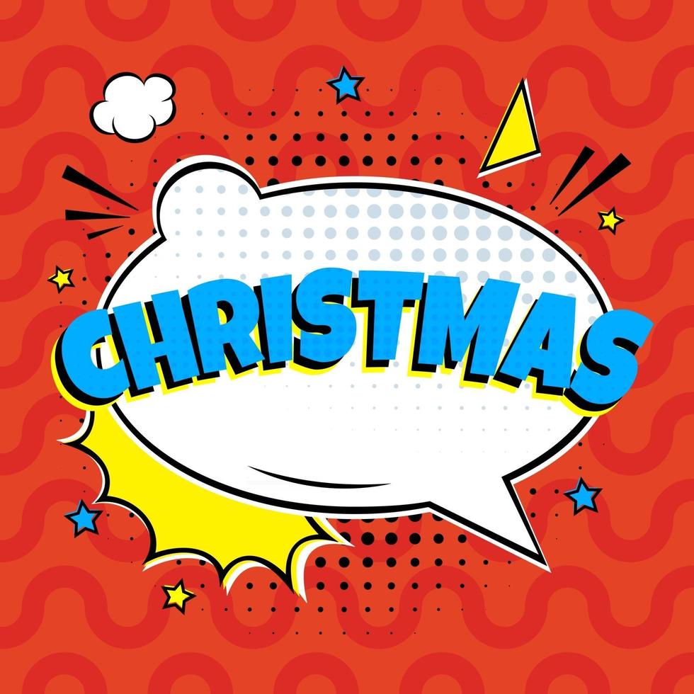 Navidad de letras cómicas en las burbujas de discurso diseño plano de estilo cómico. arte pop dinámico vector