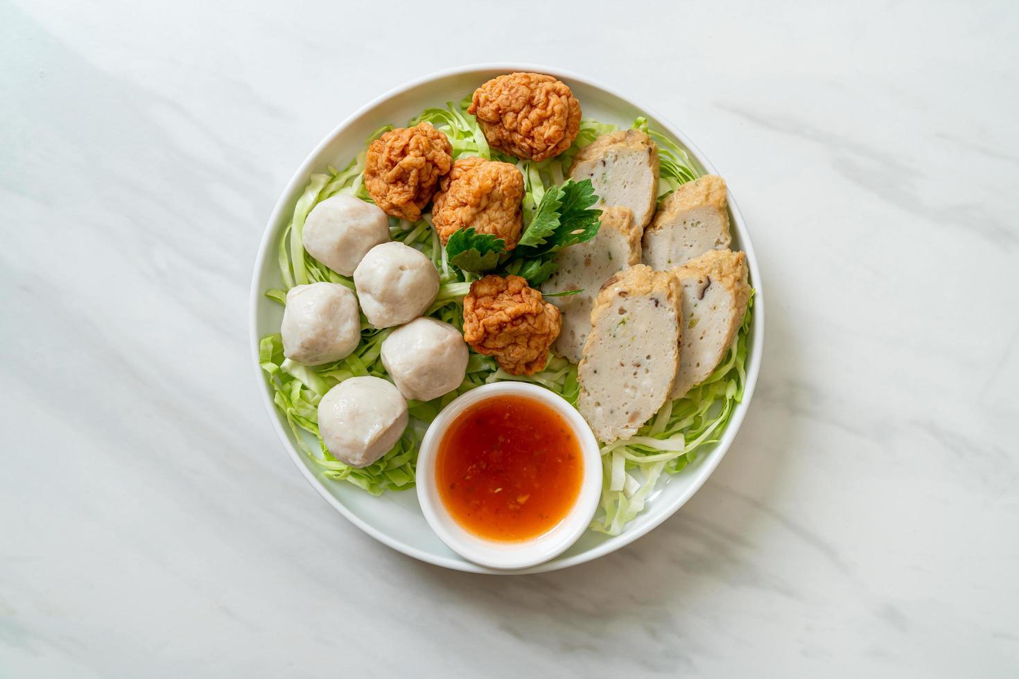 Boiled Fish Balls Shrimp Balls and Chinese Fish Sausage photo