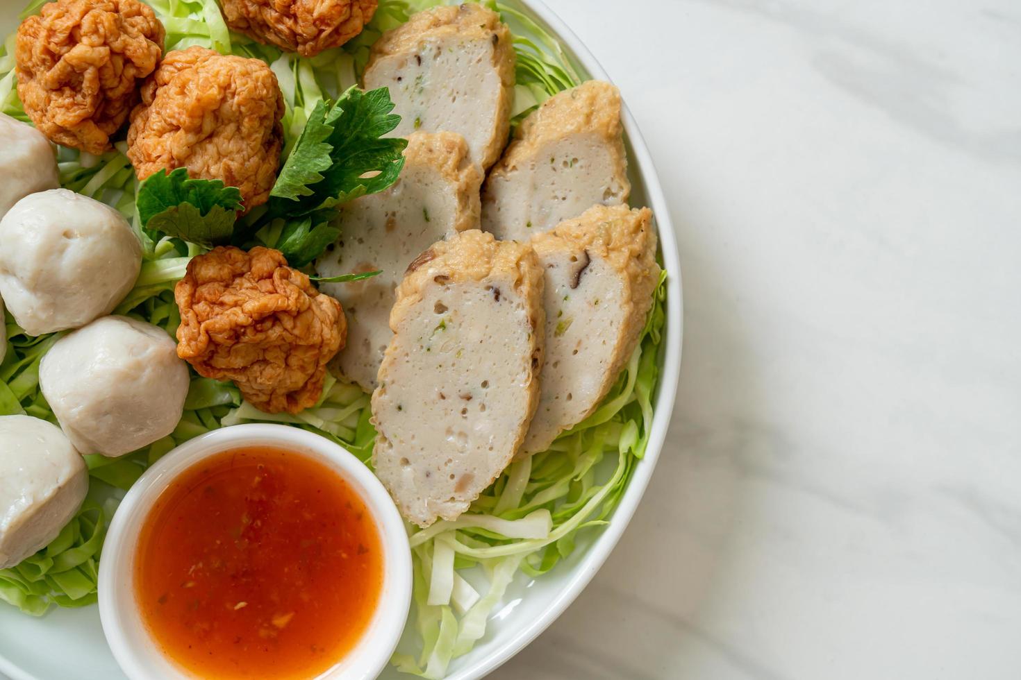 Boiled Fish Balls Shrimp Balls and Chinese Fish Sausage photo