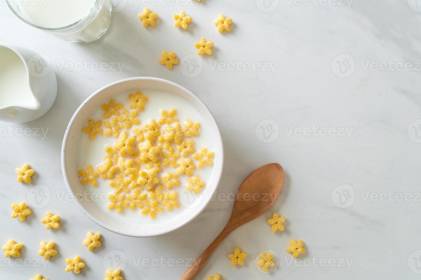 Whole grain cereals with fresh milk for breakfast photo