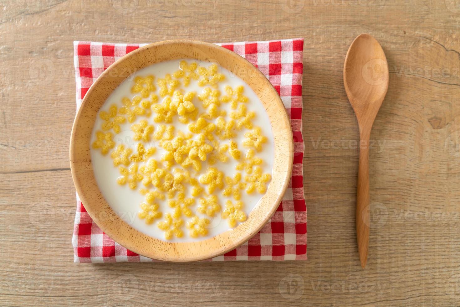 Whole grain cereals with fresh milk for breakfast photo