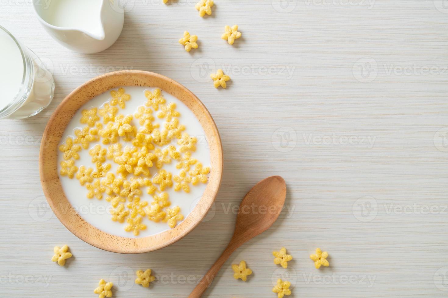 Whole grain cereals with fresh milk for breakfast photo