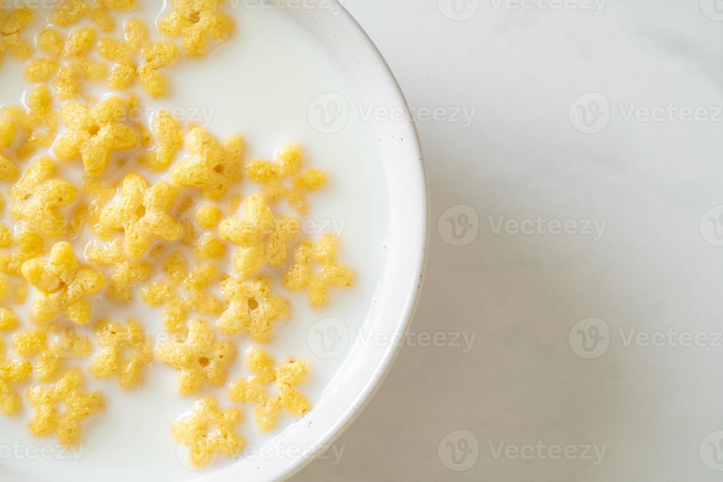 Whole grain cereals with fresh milk for breakfast photo
