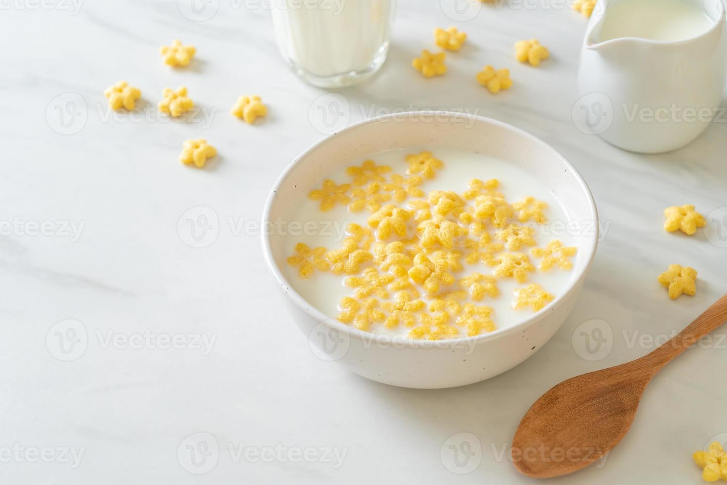 Whole grain cereals with fresh milk for breakfast photo