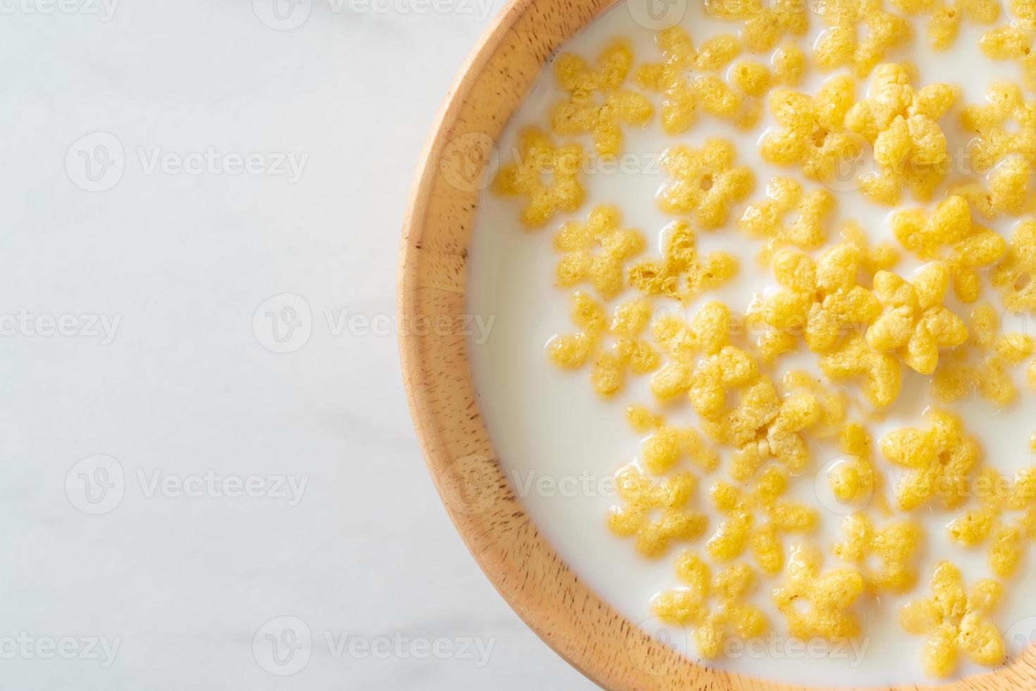 Whole grain cereals with fresh milk for breakfast photo