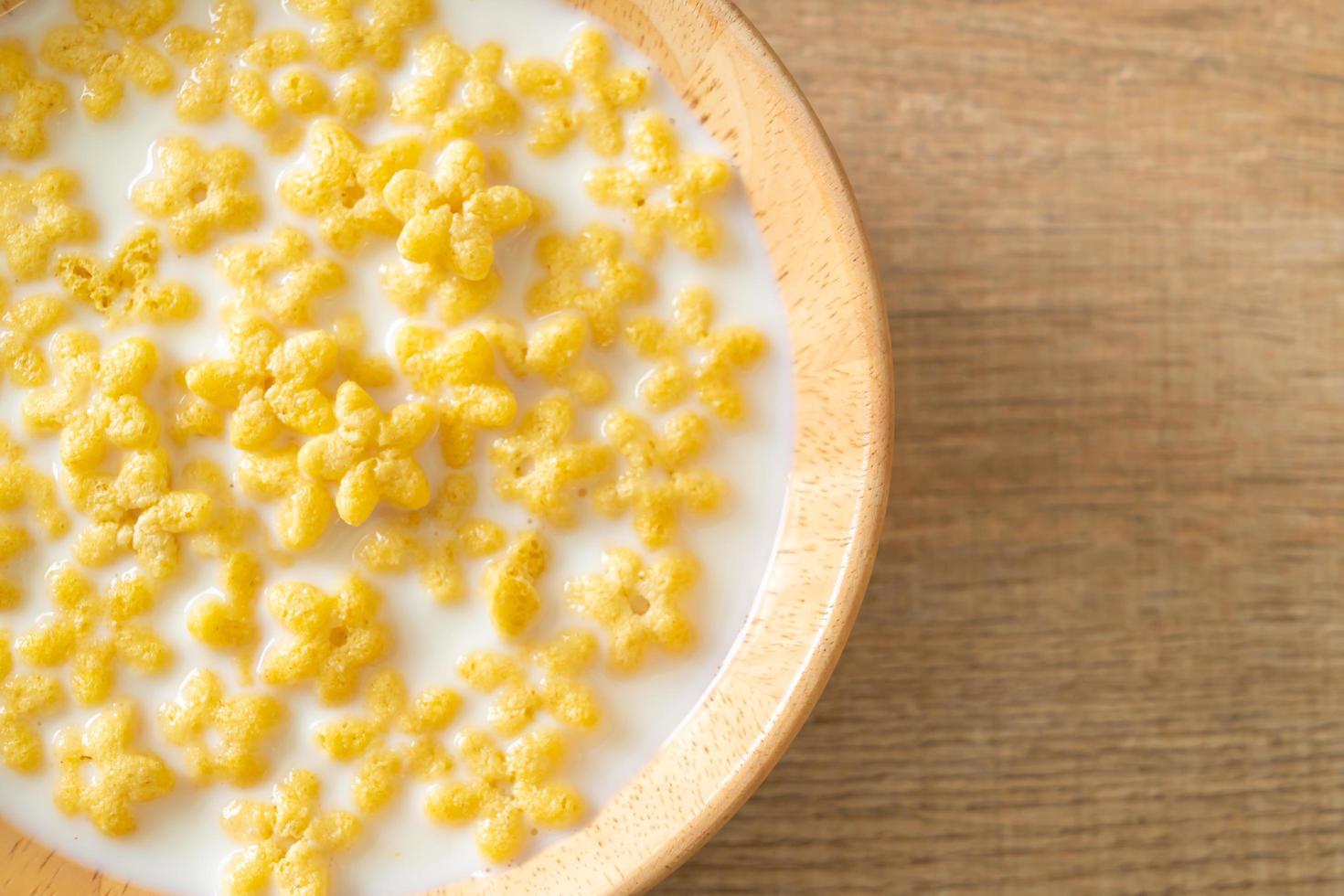 Whole grain cereals with fresh milk for breakfast photo