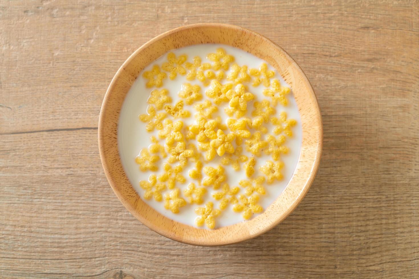 Whole grain cereals with fresh milk for breakfast photo