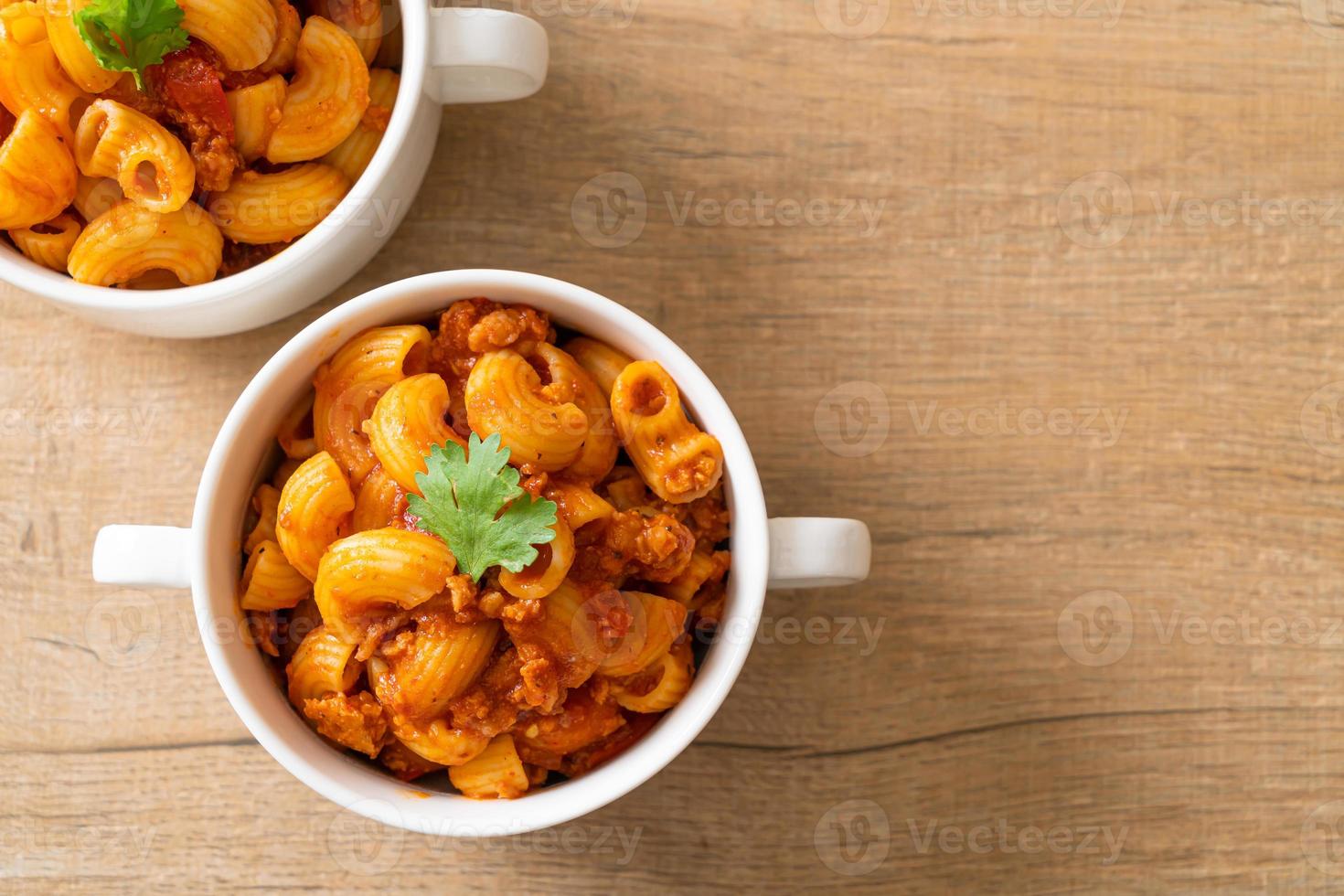 Macaroni with tomatoes sauce and mince pork, American chop suey, American goulash photo